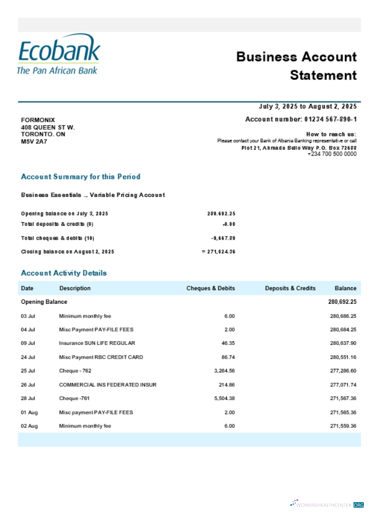 Download Nigeria Ecobank business firm statement Word and PDF format (1) Photoshop template